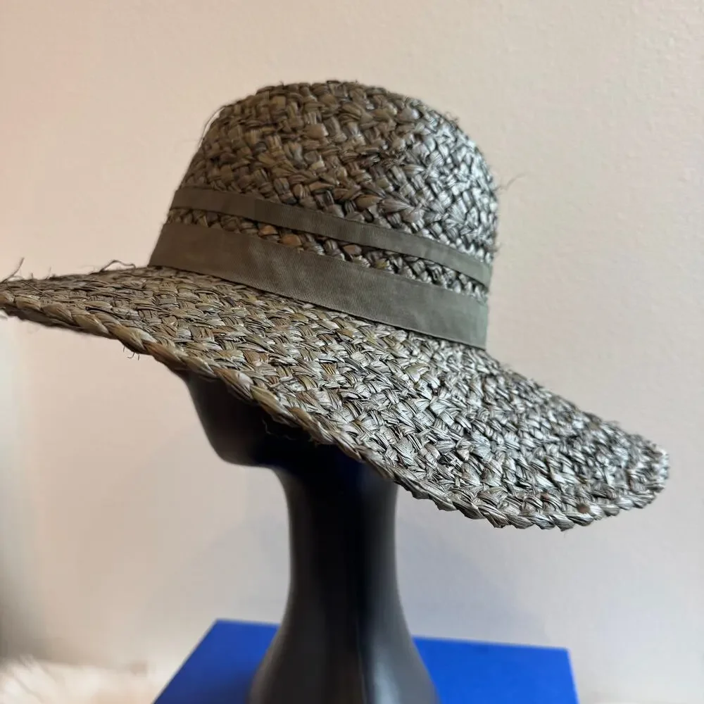Olive Green Chunky Woven Boho Straw Wide Brim Sun Hat-Adjustable